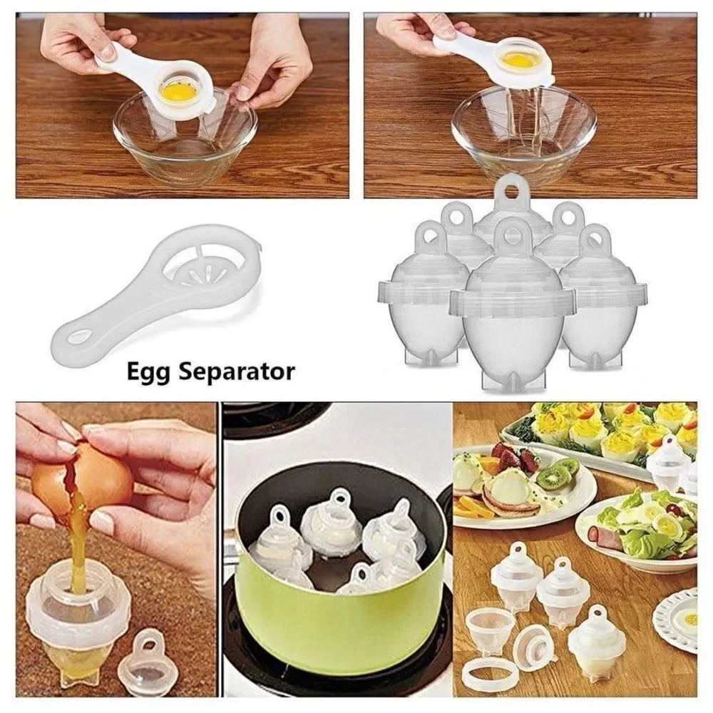 Eggies Hard Boiled Poached Egg Cooker w 6 Cookers and Bonus Separator